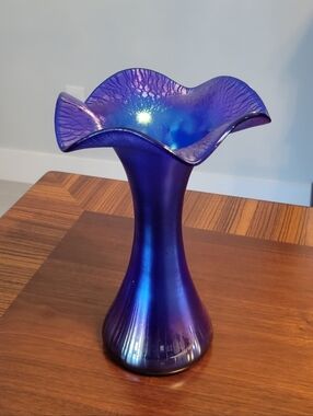 Iridescent Blue Art Glass Vase - Home Art Glass